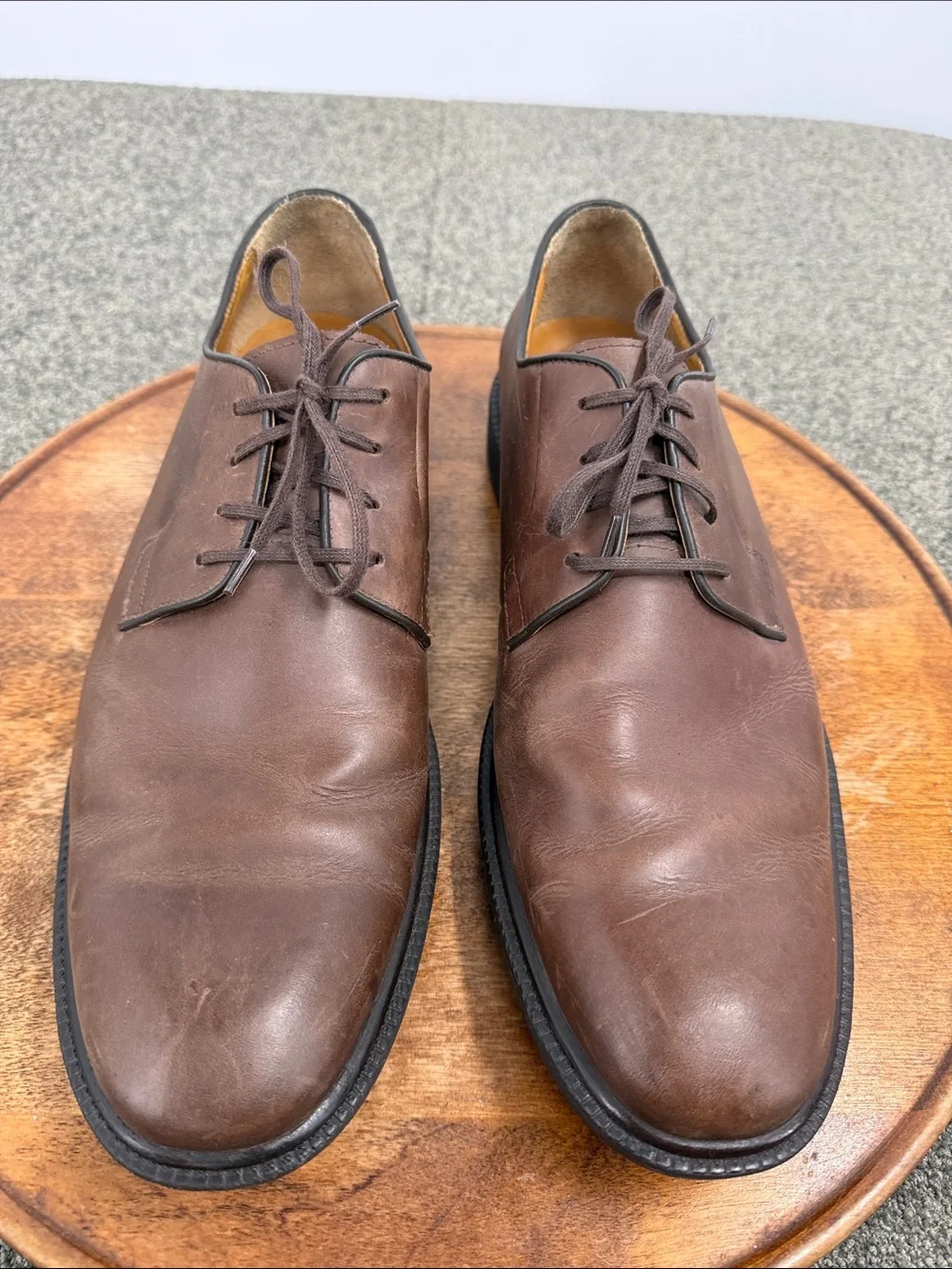 Johnston & Murphy Shoes Mens 10.5 M Classic Brown Leather Derby Plain Toe